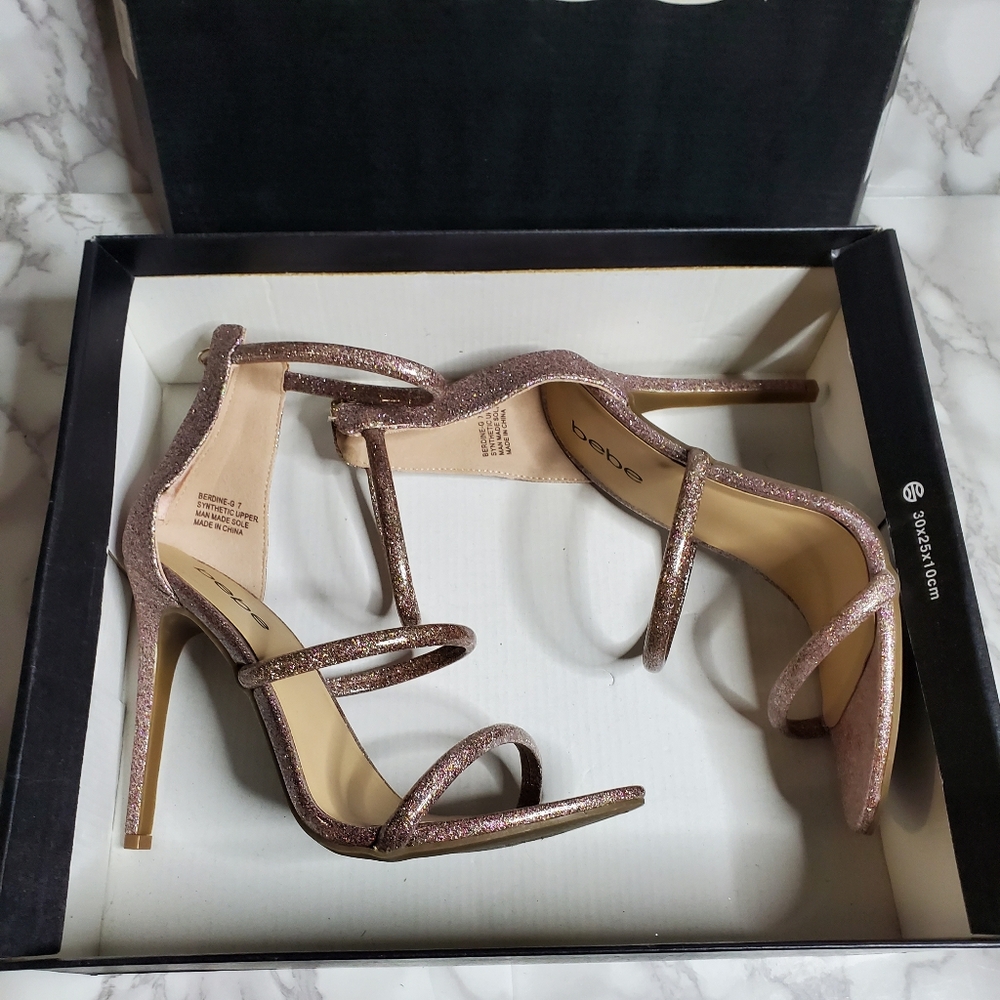 Bebe Berdine Glittery Pink Stiletto Heels 7